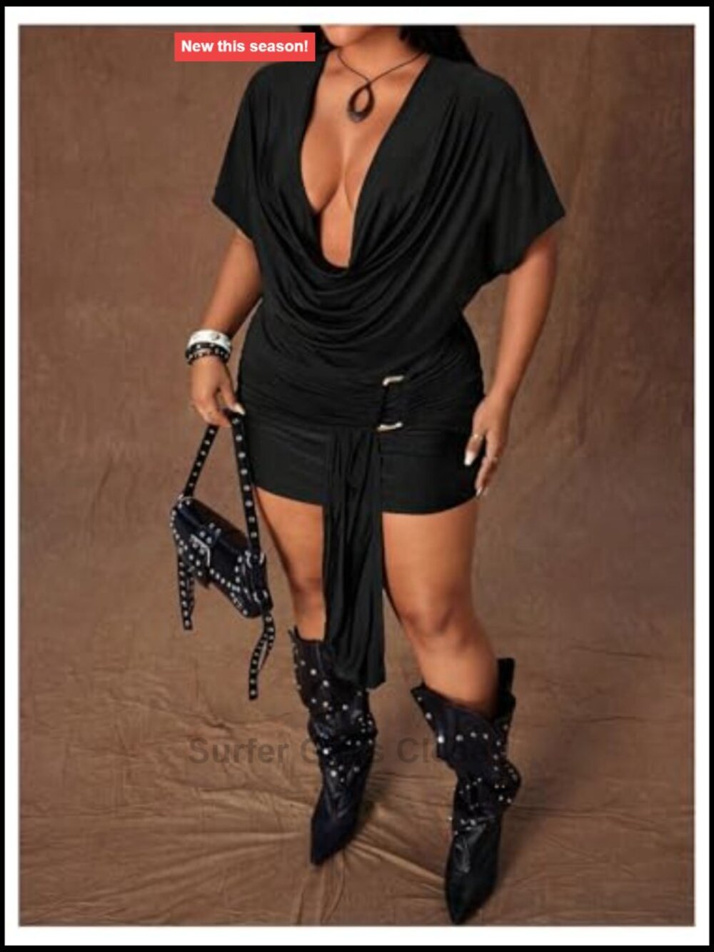 Plus Size Mini Dress Cowl Neck Ruched Bodycon - Picture 4 of 5